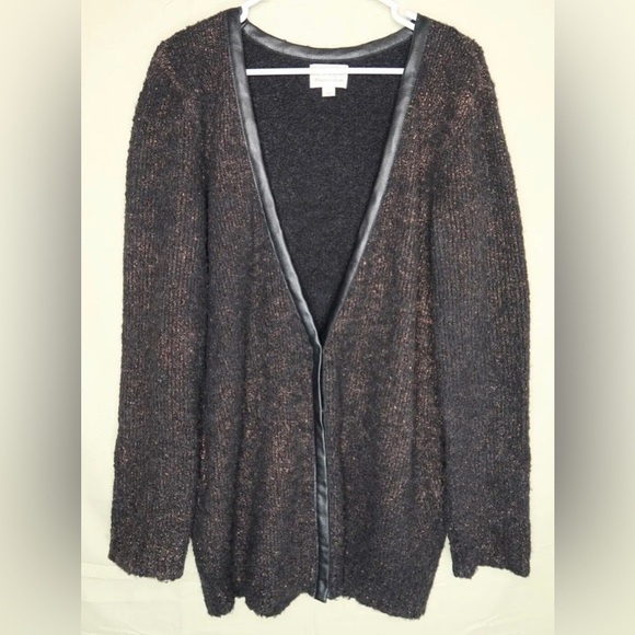 Hinge Alpaca Cardigan Sweater Wool Blend Metallic Bronze Snap Front Women’s Sz L - Picture 1 of 13